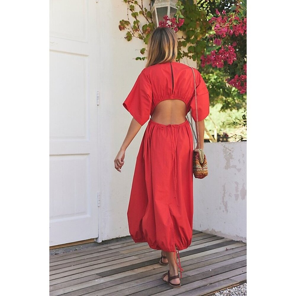 Free People womens red bubble dress casual Carmen Tee Midi Dress Size medium - Picture 2 of 15